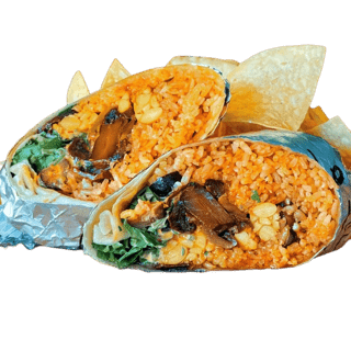 Smiling Hara Burrito (V) | Marinated Tempeh, Mushrooms & Chipotle Salsa